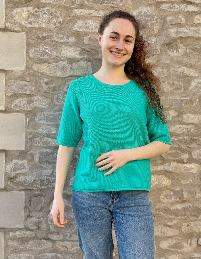 short sleeve emerald green ribbed summer sweater