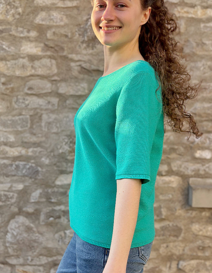 short sleeve emerald green ribbed summer sweater