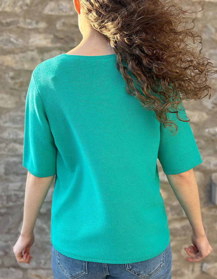 short sleeve emerald green ribbed summer sweater