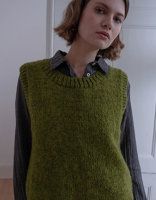 hand knitted green wool tank top, sweater vest