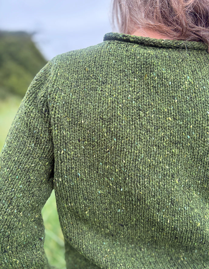 Fisherman out of Ireland Donegal Tweed Roll Neck Sweater in Shamrock