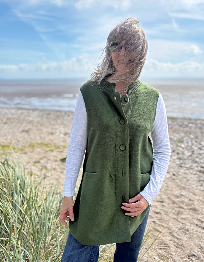 See Saw Boiled Wool Waistcoat in Green