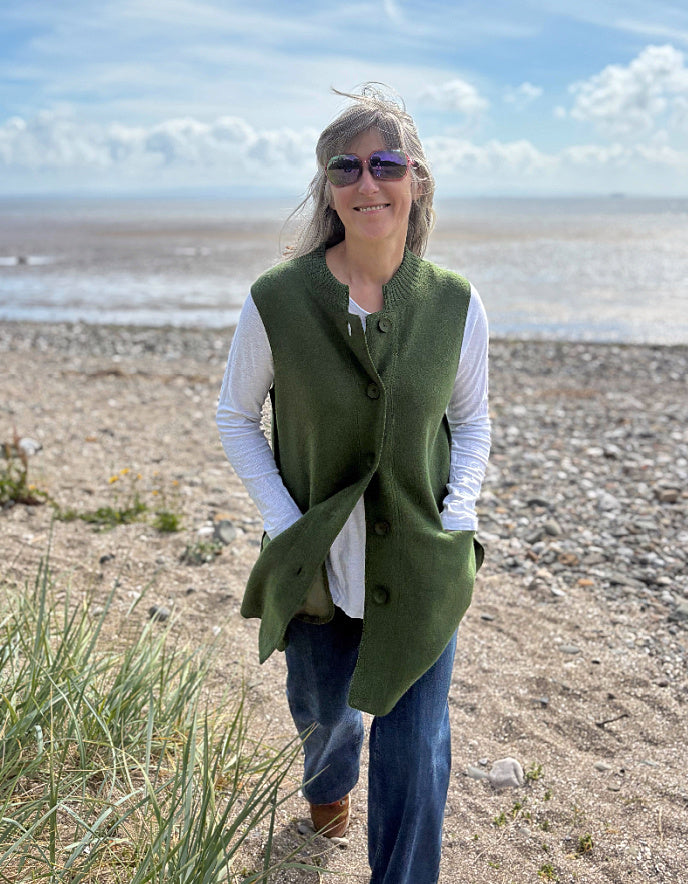 See Saw Boiled Wool Waistcoat in Green