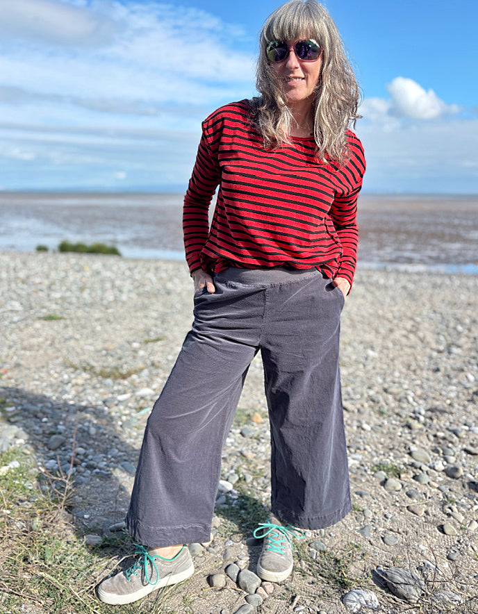 Cut Loose Culotte with Soft Waist in Grey Baby Cord