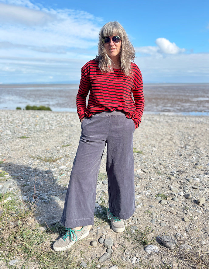 Cut Loose Culotte with Soft Waist in Grey Baby Cord