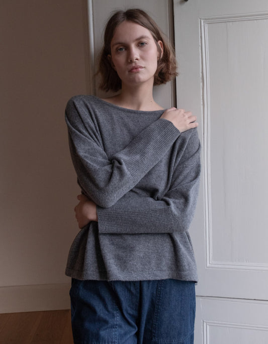 relaxed fit fine merino grey jumper with a boxy fit