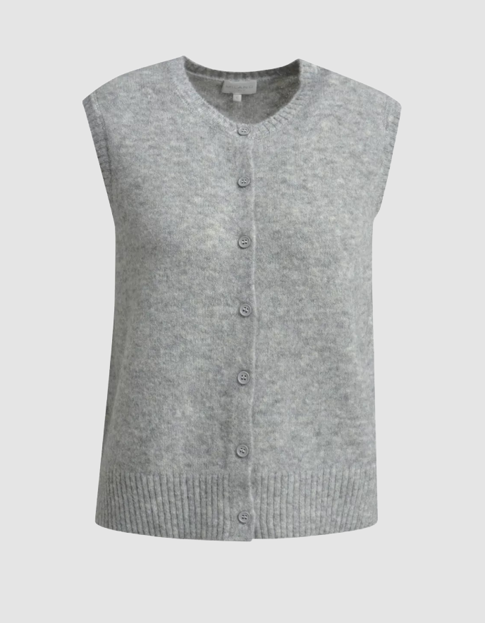 Gray knitted vest with buttons on a light gray background