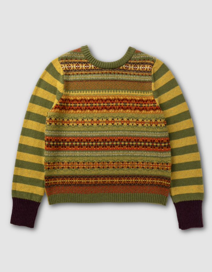 mustard orange autumnal shade fair isle reversible sweater with stripes on the other side