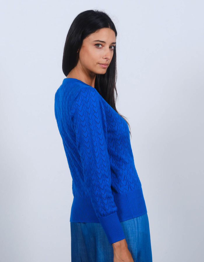 Pretty Vacant Heart Pointelle Cardigan in Blue