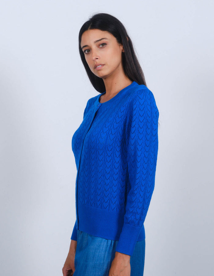 Pretty Vacant Heart Pointelle Cardigan in Blue