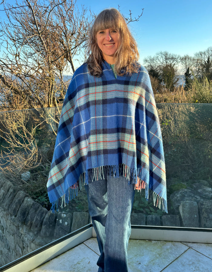 Lochcarron Lambswool Georgia Poncho in Steps to Hope Tartan