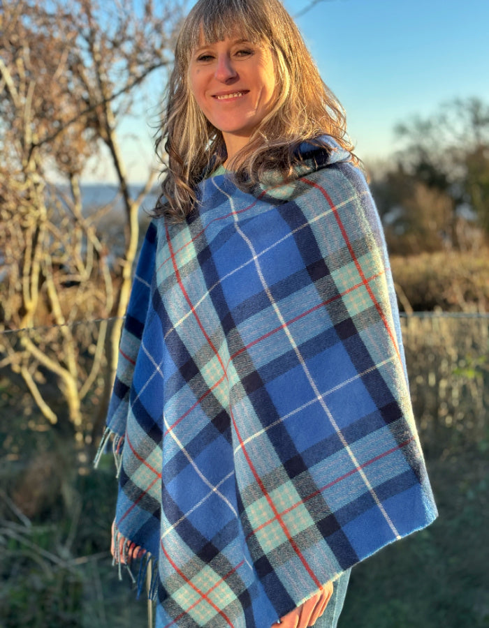 Lochcarron Lambswool Georgia Poncho in Steps to Hope Tartan