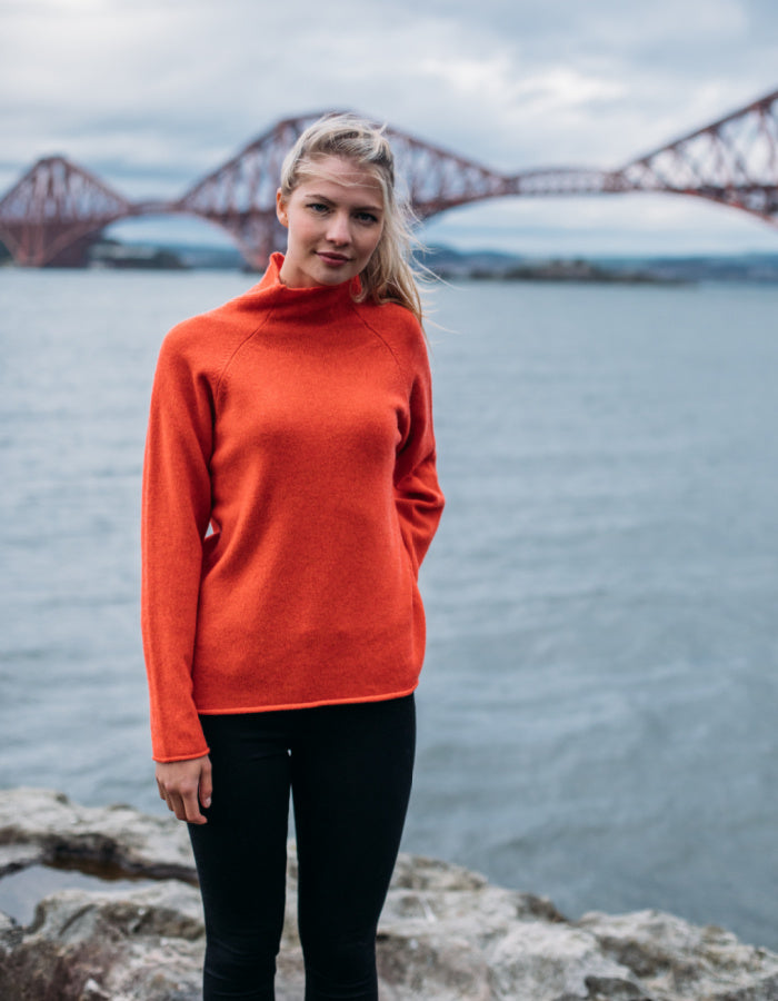 orange merino lambswool raglan sweater