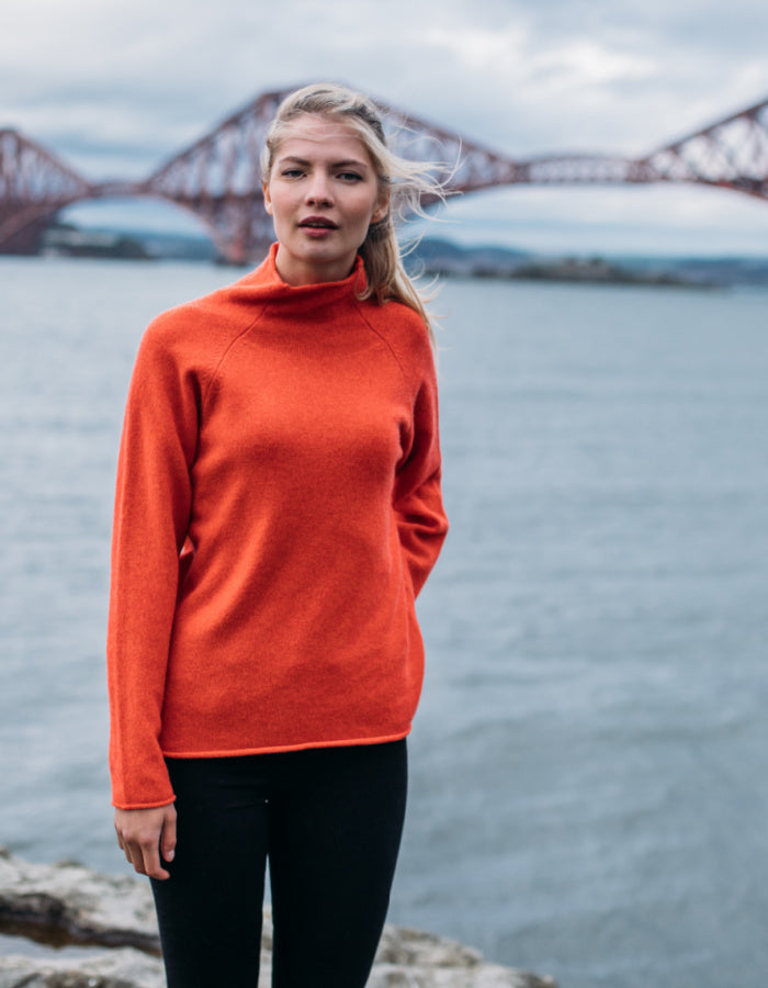 orange merino lambswool raglan sweater