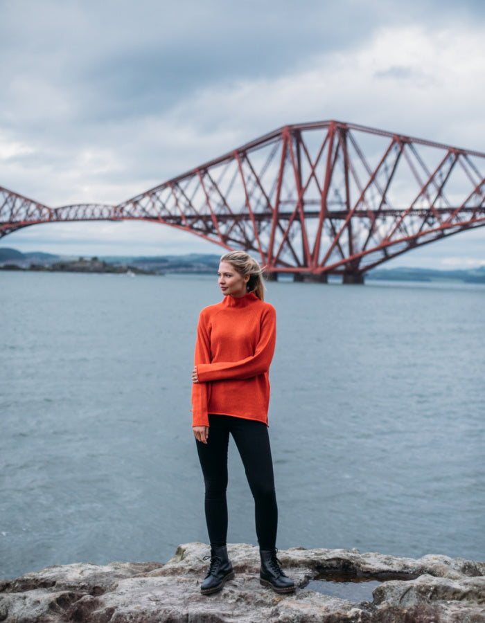 orange merino lambswool raglan sweater