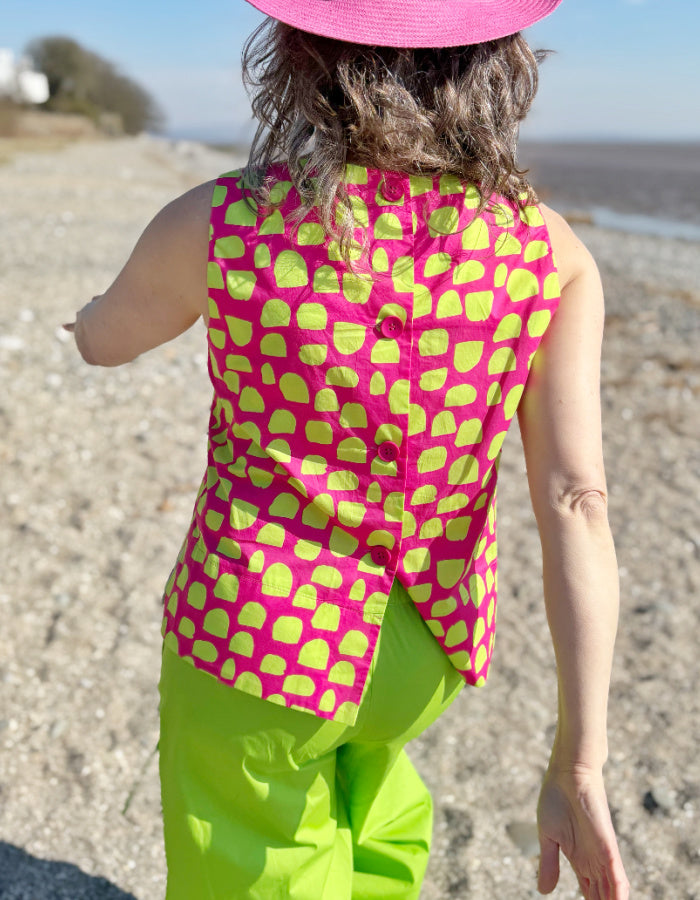 Kaleido Polka Block Button Back Sun Top