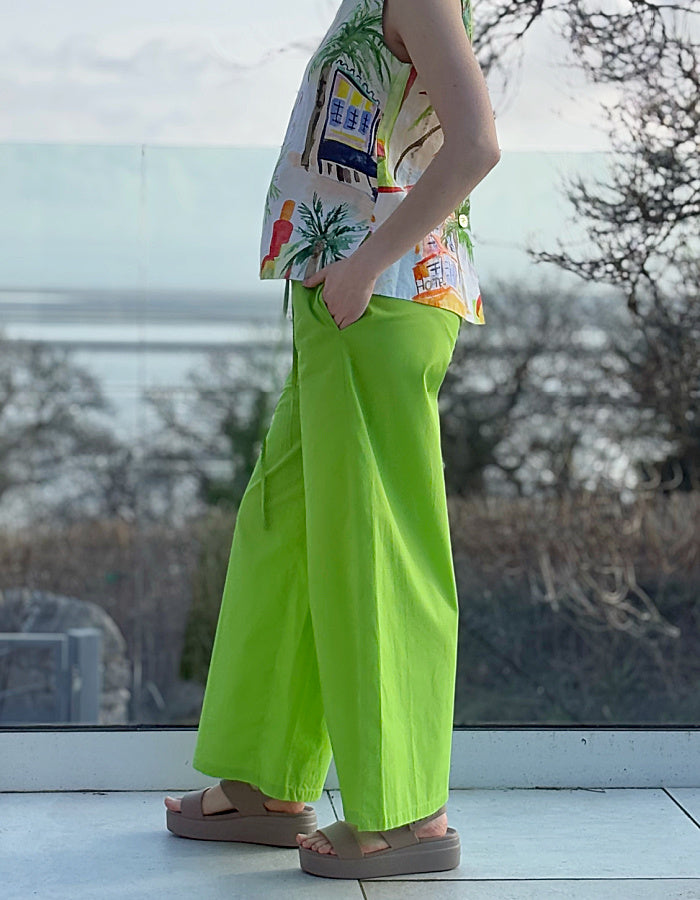 Kaleido Key Lime Cotton Wide Leg Trousers