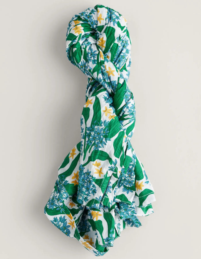 seasalt cotton crinkle shirt in green blue and yellow floral print