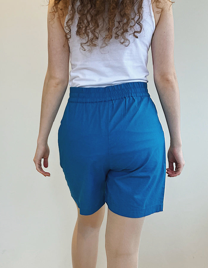 teal blue linen shorts
