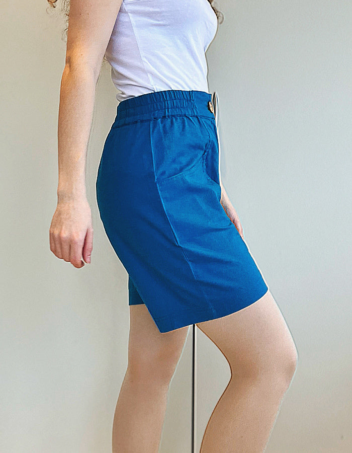 teal blue linen shorts