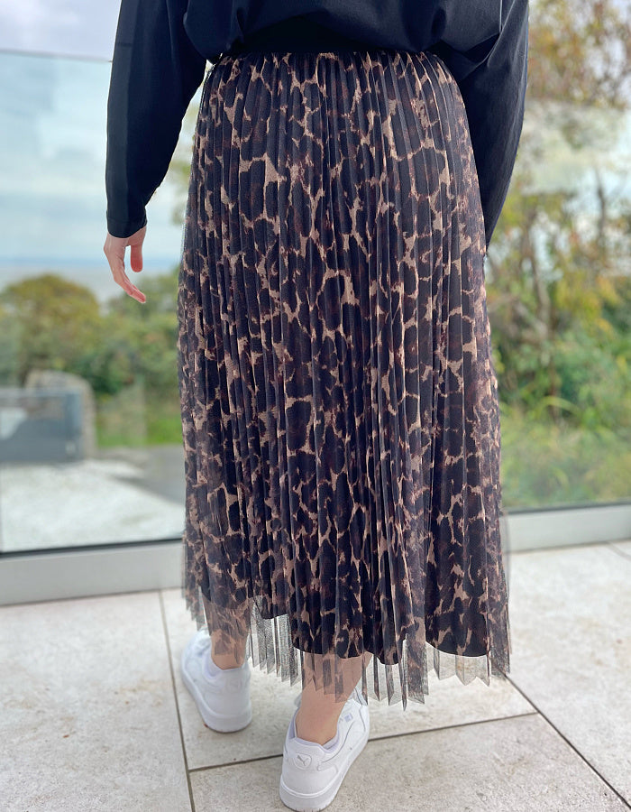 Pomodoro Leopard Mesh Midi Skirt