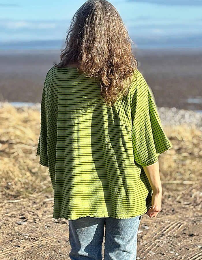 oversized cotton t shirt in lime with black stripes