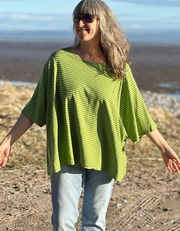 oversized cotton t shirt in lime with black stripes