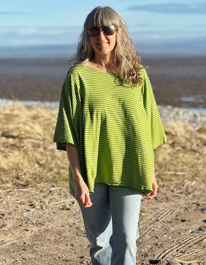 oversized cotton t shirt in lime with black stripes