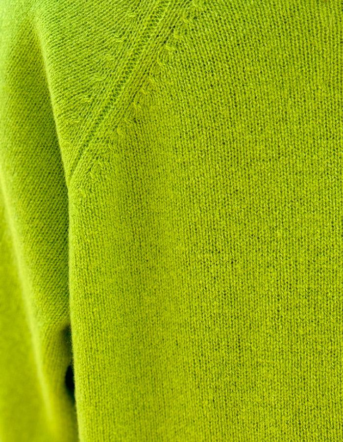 lime merino lambswool raglan smock shaped jumper with roll over turtle neckline and rolled cuffs and hem. loose fit, easy style