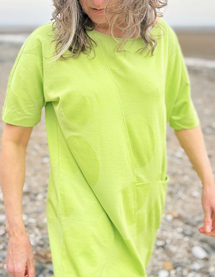 lime green, short sleeve cotton jersey tunic top