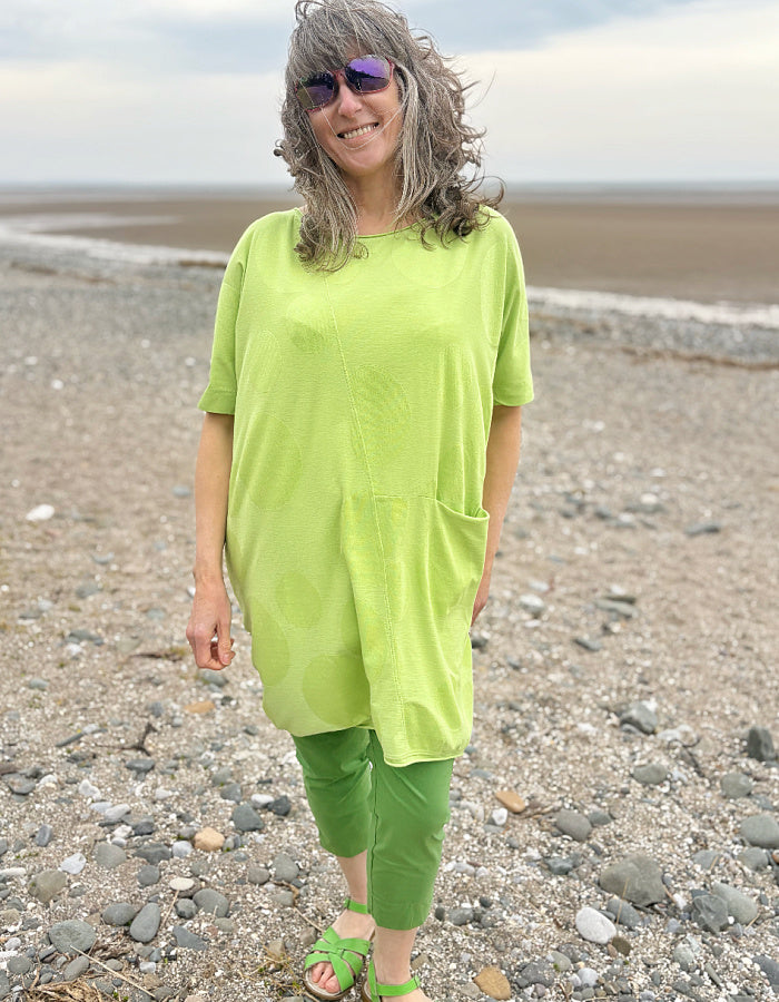 lime green, short sleeve cotton jersey tunic top