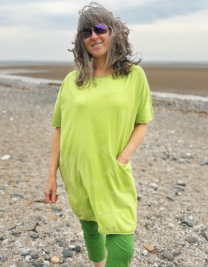 lime green, short sleeve cotton jersey tunic top