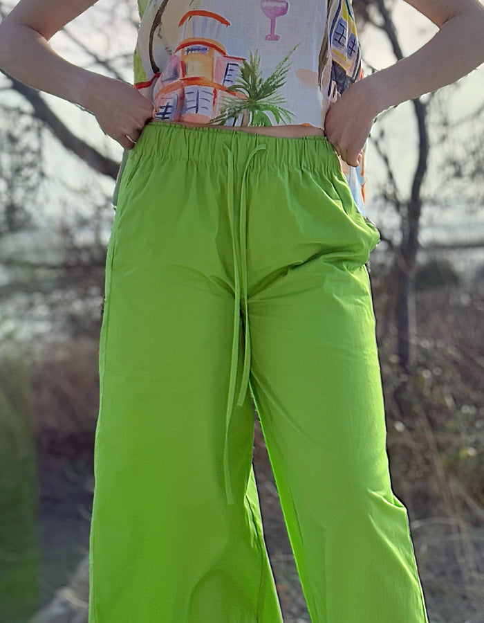 Kaleido Key Lime Cotton Wide Leg Trousers