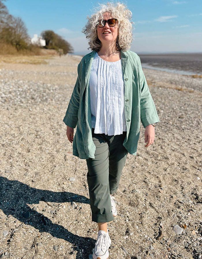 Vetono Linen Duster Jacket in Soft Sage