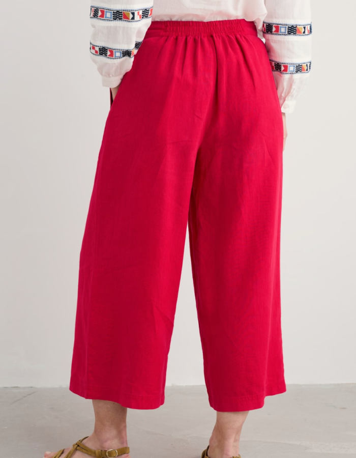 red linen wide leg culottes