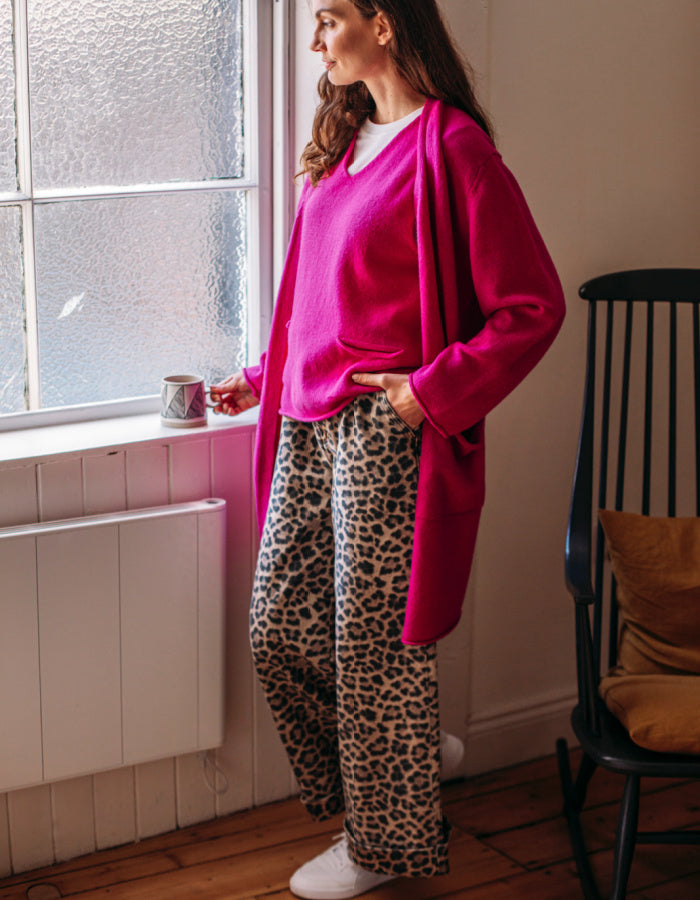 long wool open cardigan in hot pink