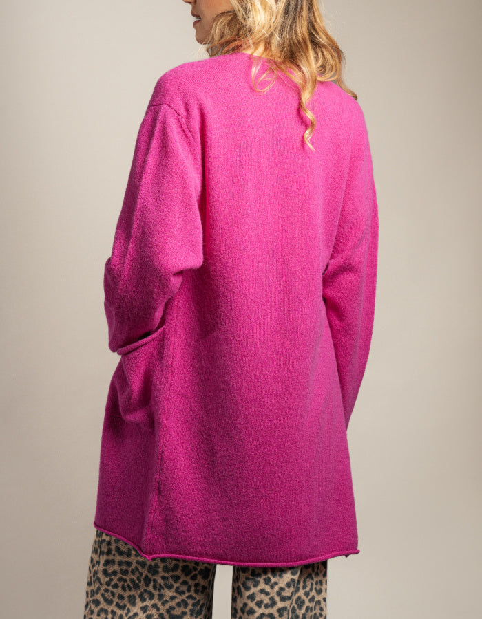 long wool open cardigan in hot pink