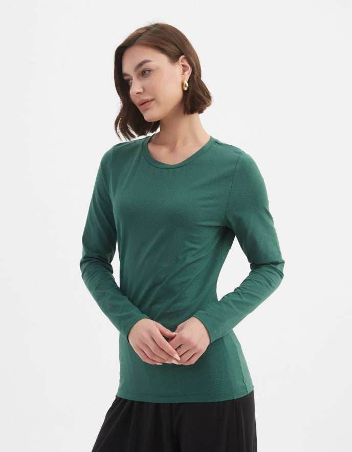 long sleeve green cotton jersey t shirt