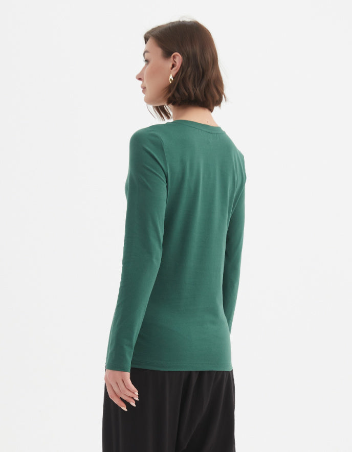 long sleeve green cotton jersey t shirt