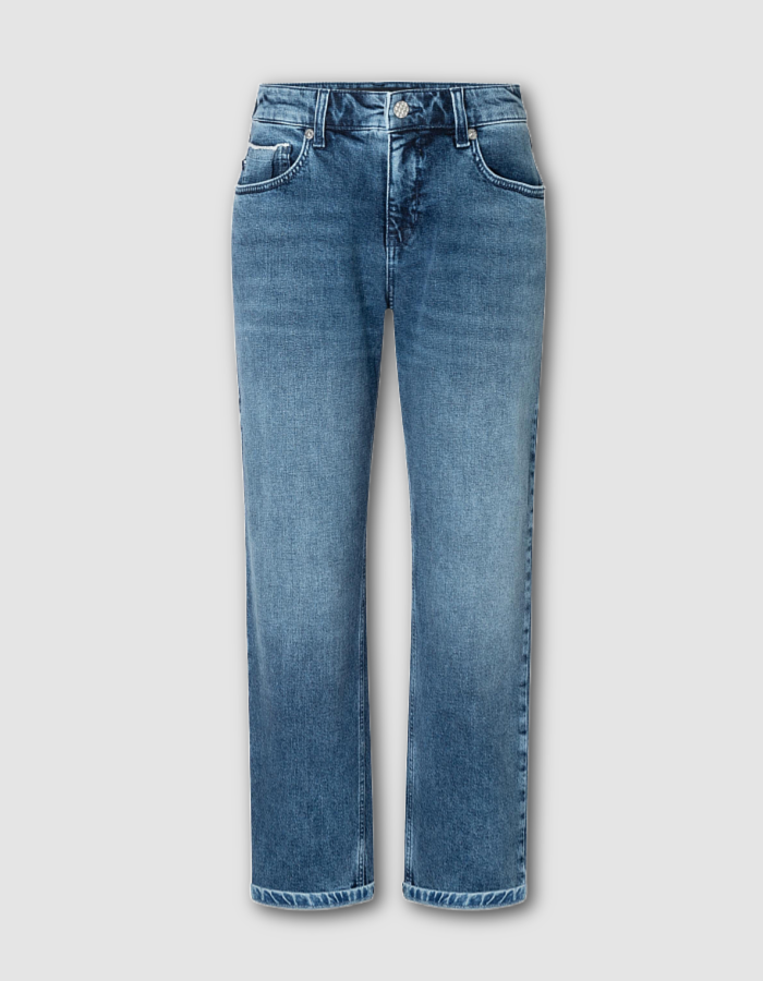 straight leg mid blue wash jeans
