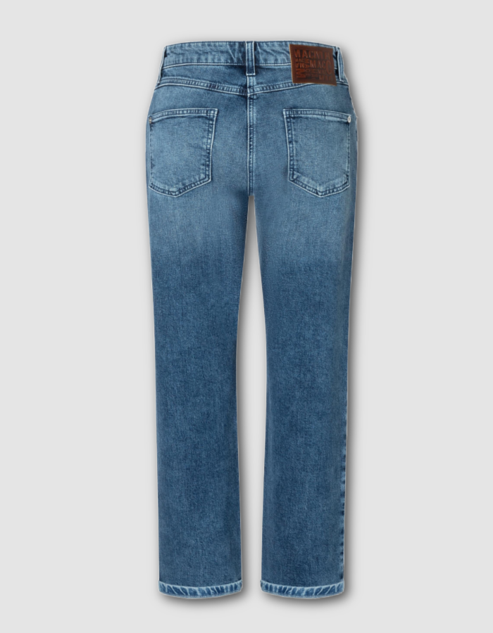straight leg mid blue wash jeans