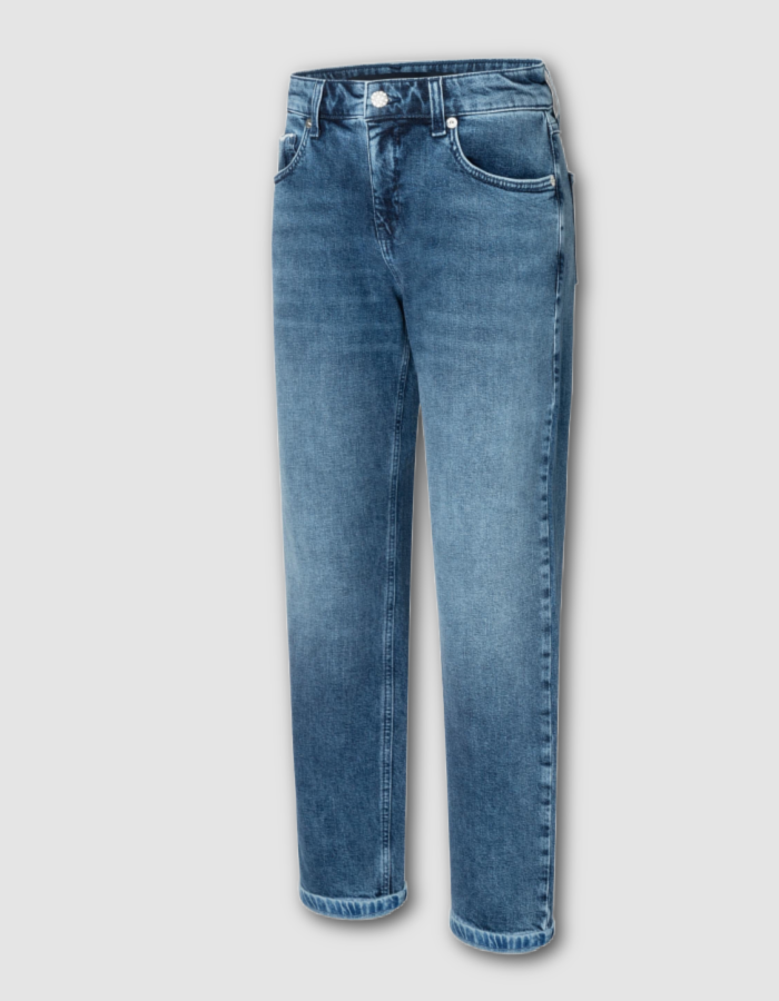 straight leg mid blue wash jeans