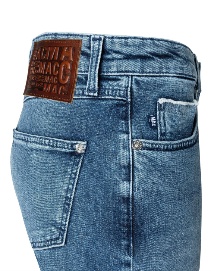 straight leg mid blue wash jeans