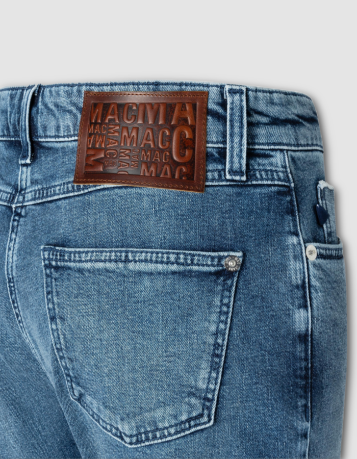 straight leg mid blue wash jeans