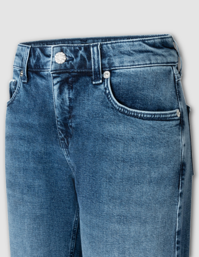 straight leg mid blue wash jeans