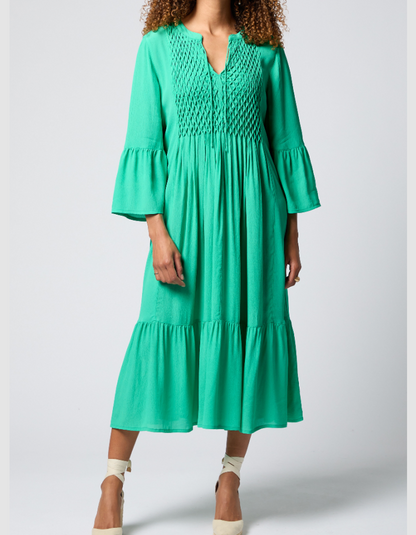 Sahara Morrocain Smocked Dress in Emerald