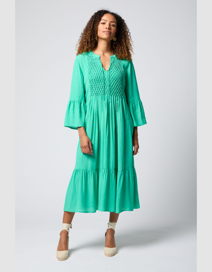 Sahara Morrocain Smocked Dress in Emerald