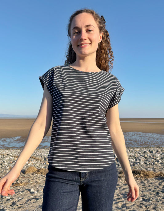 navy and white Breton striped short sleeve cotton t-shirt