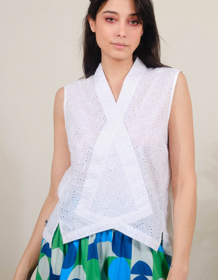 white broderie cotton sleeves sun top