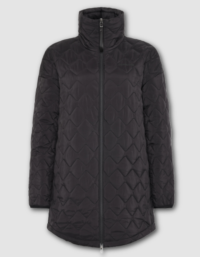 Quilted black jacket on a light gray background